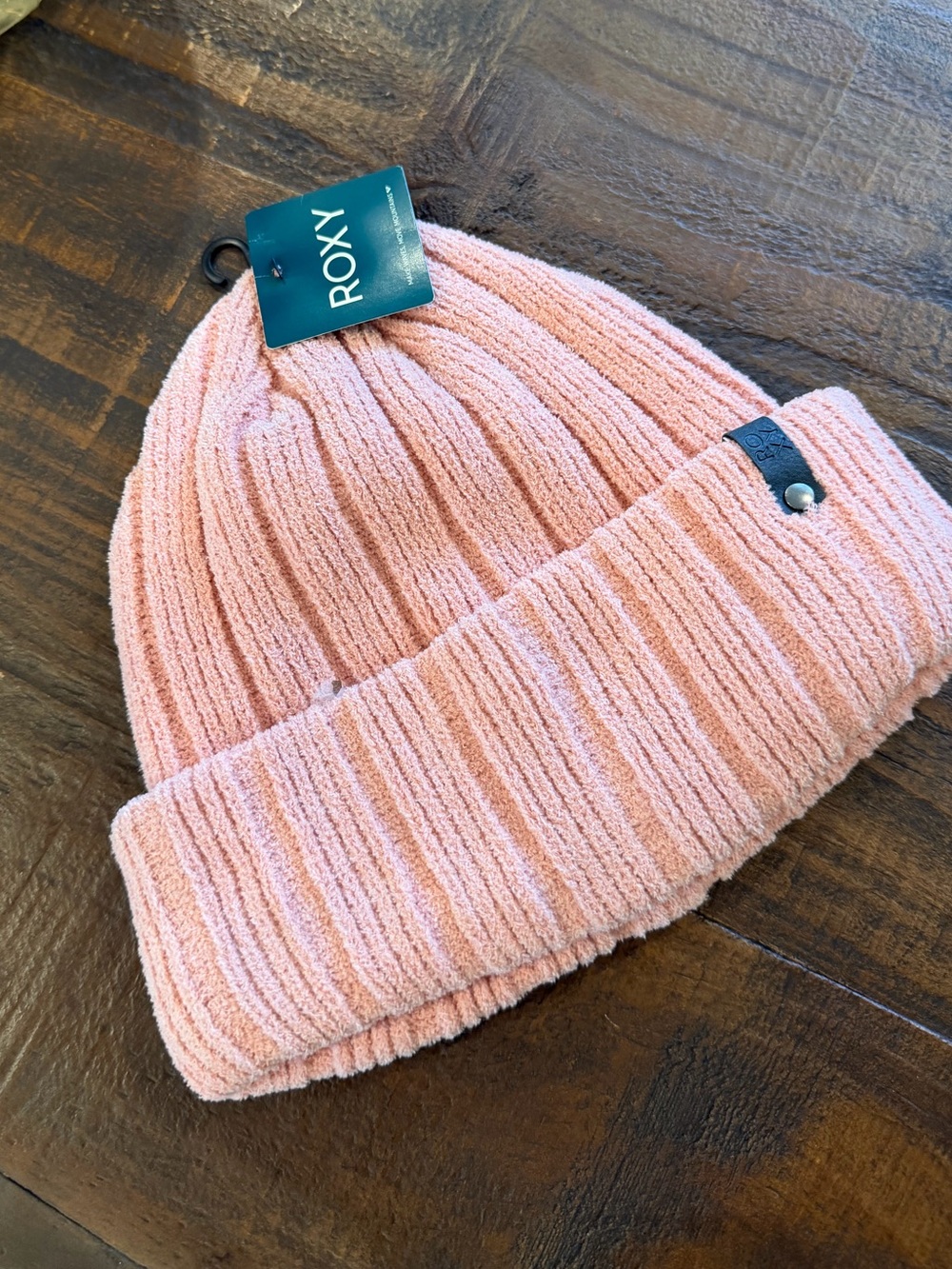 Roxy Kids Light Pink Ribbed Cuffed Beanie